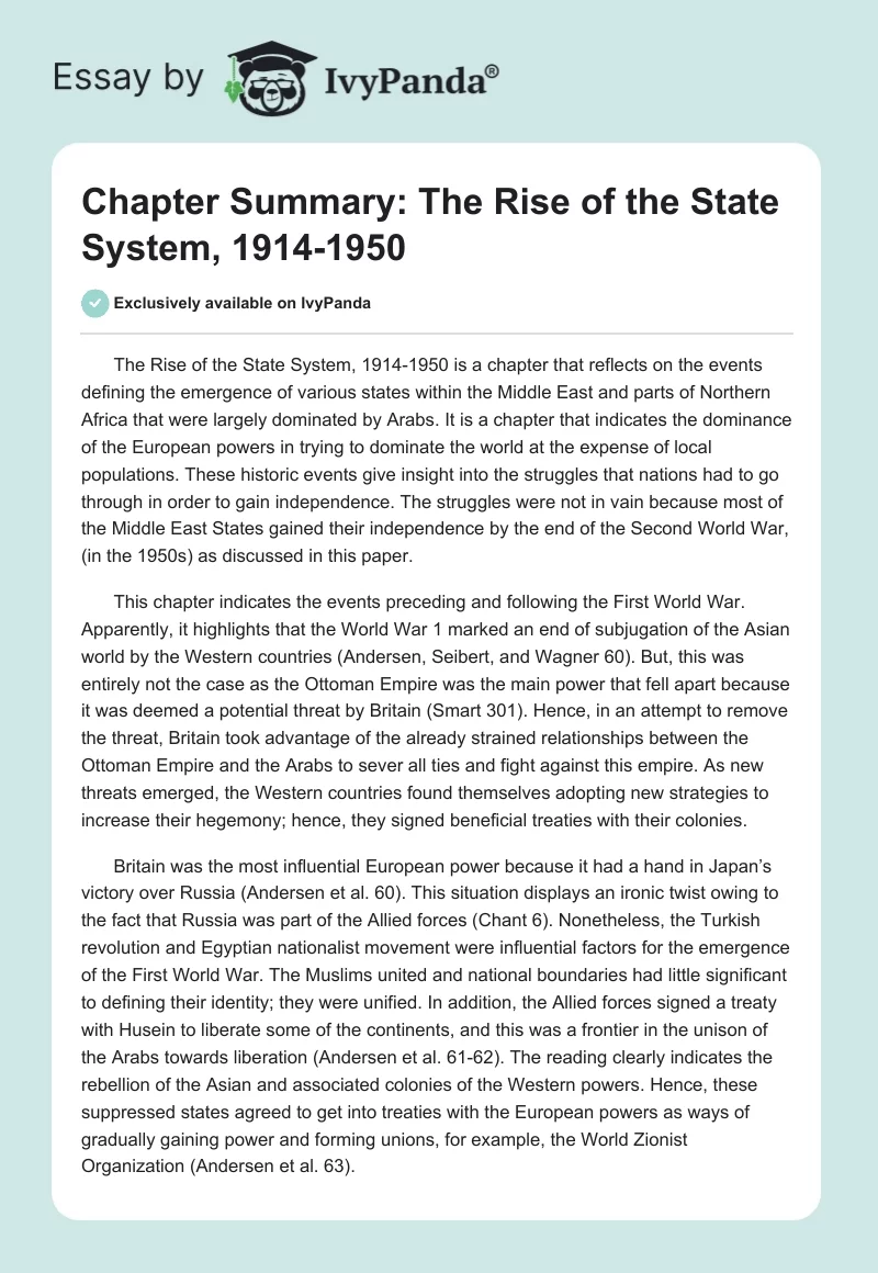 Chapter Summary: The Rise of the State System, 1914-1950. Page 1