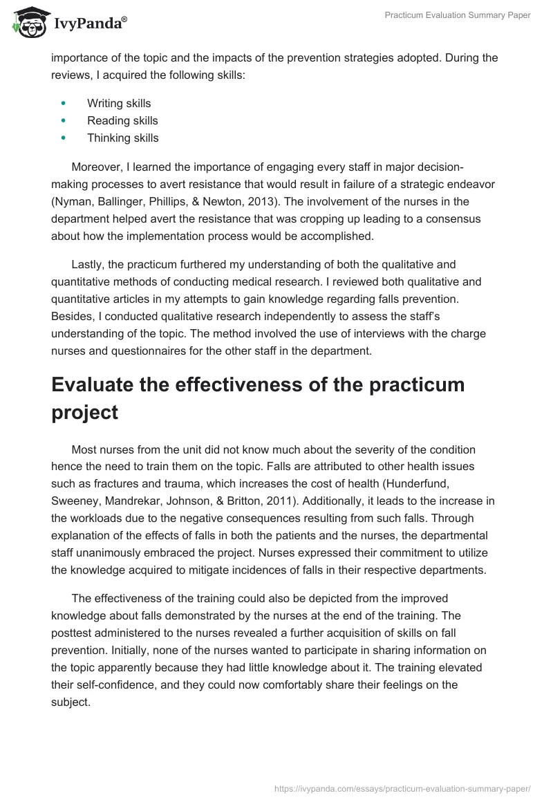 Practicum Evaluation Summary Paper. Page 2