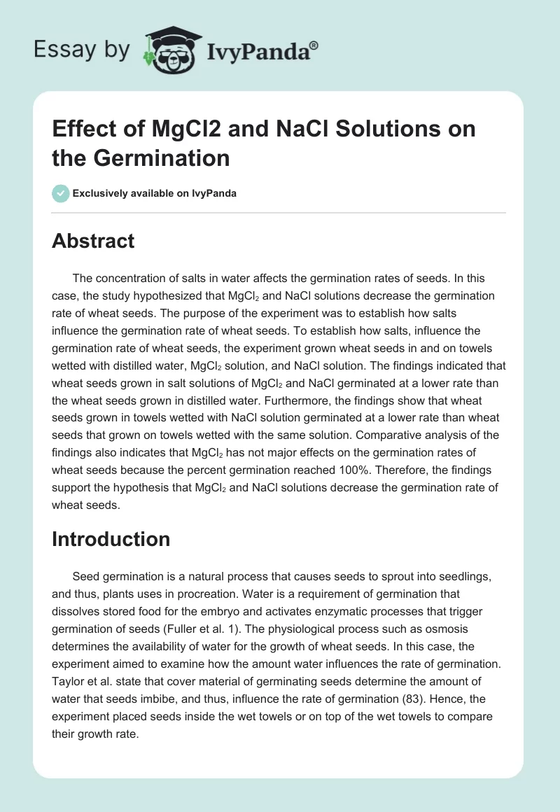 Effect of MgCl2 and NaCl Solutions on the Germination. Page 1