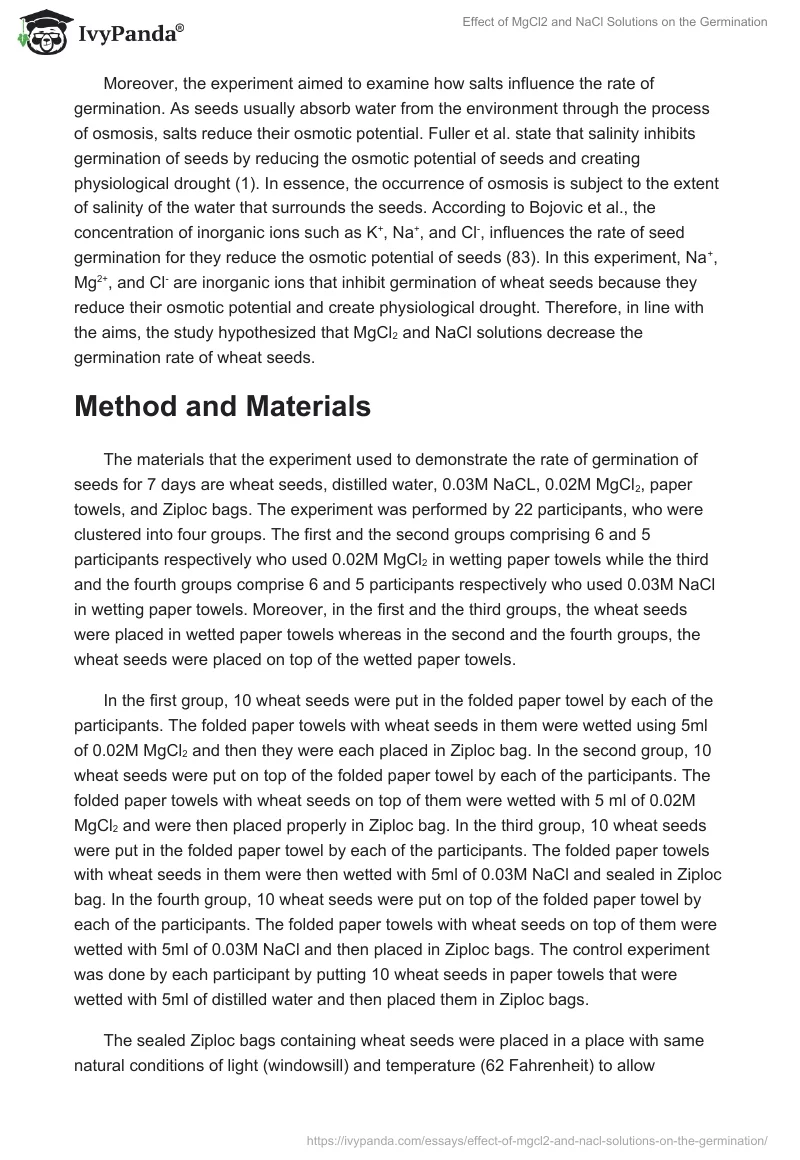 Effect of MgCl2 and NaCl Solutions on the Germination. Page 2