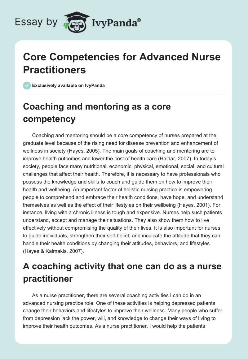 Core Competencies for Advanced Nurse Practitioners. Page 1