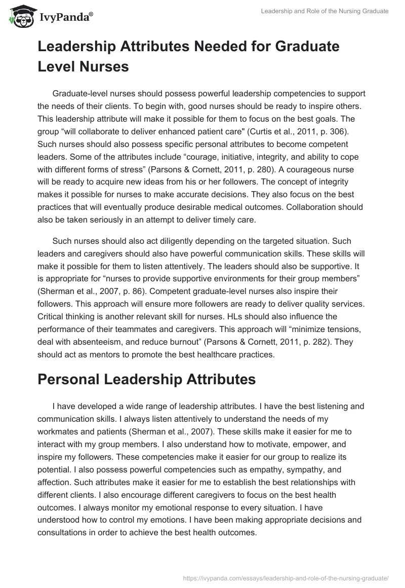Leadership and Role of the Nursing Graduate. Page 2