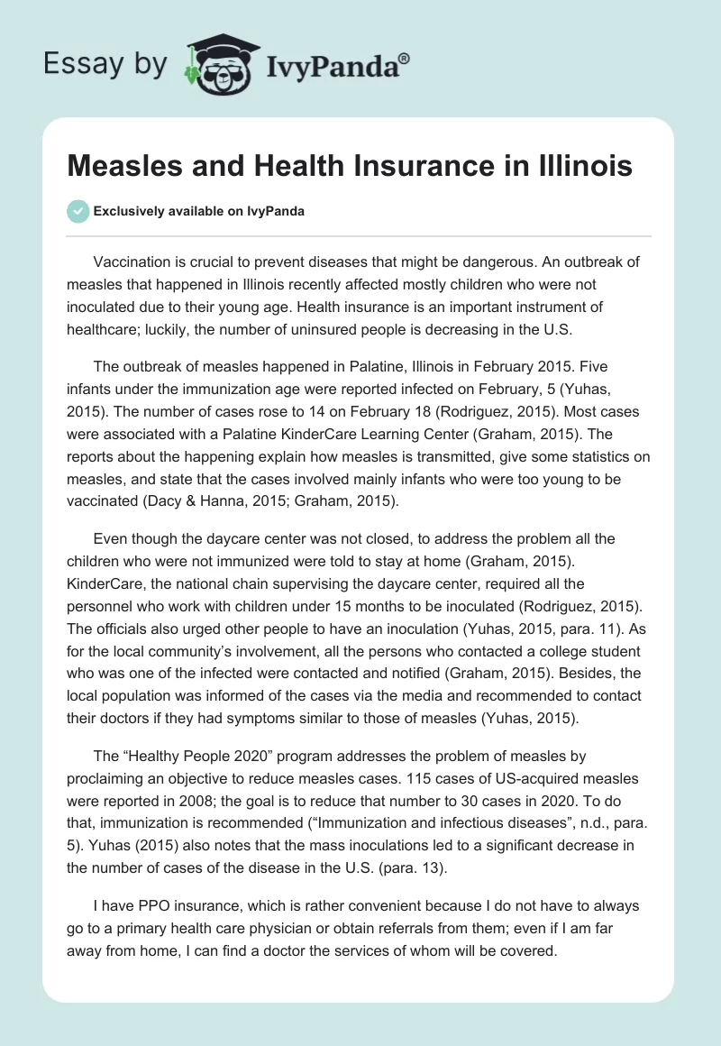 Measles and Health Insurance in Illinois. Page 1