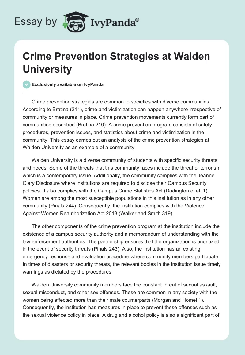 Crime Prevention Strategies at Walden University. Page 1