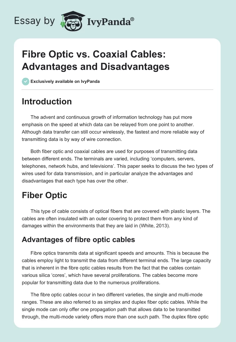 Fibre Optic vs. Coaxial Cables: Advantages and Disadvantages. Page 1
