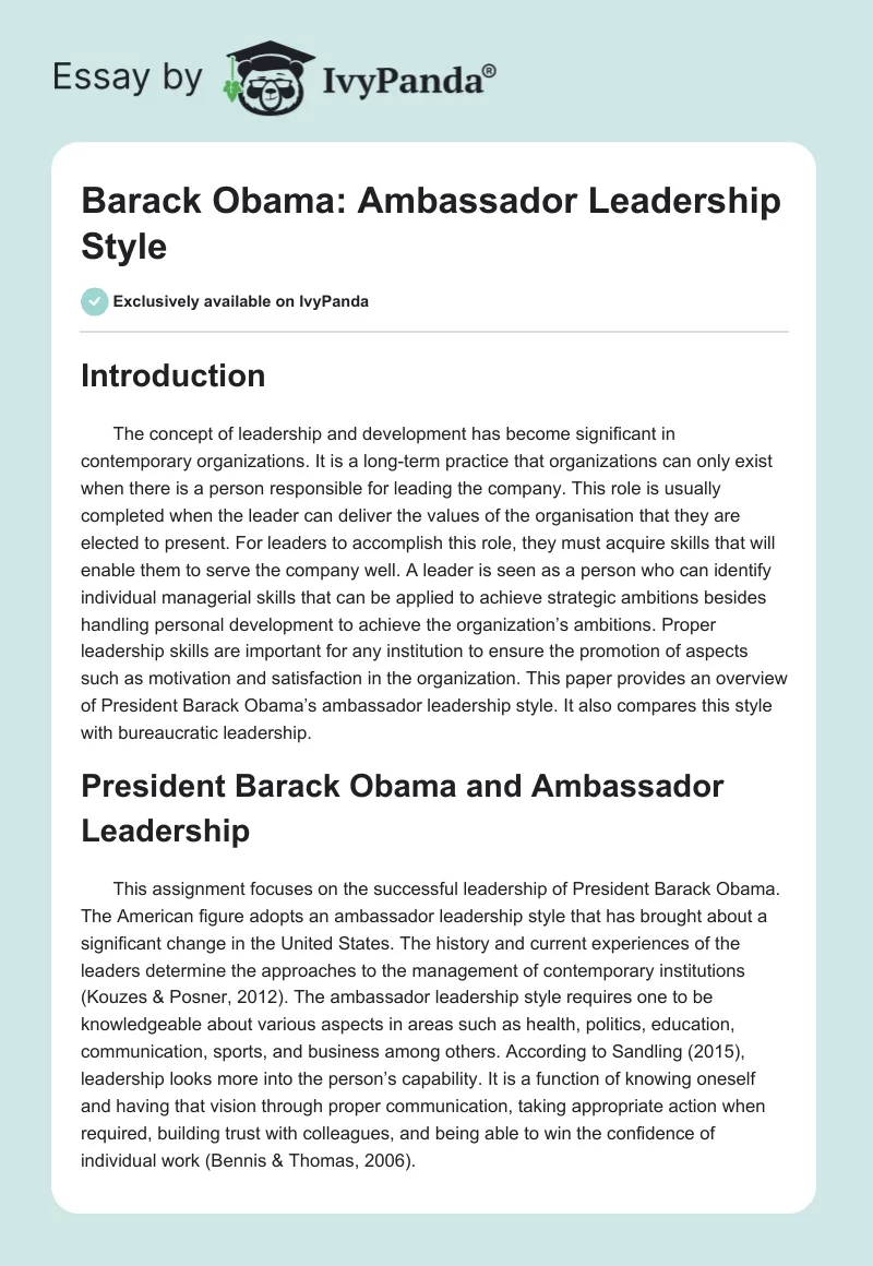 Barack Obama: Ambassador Leadership Style. Page 1