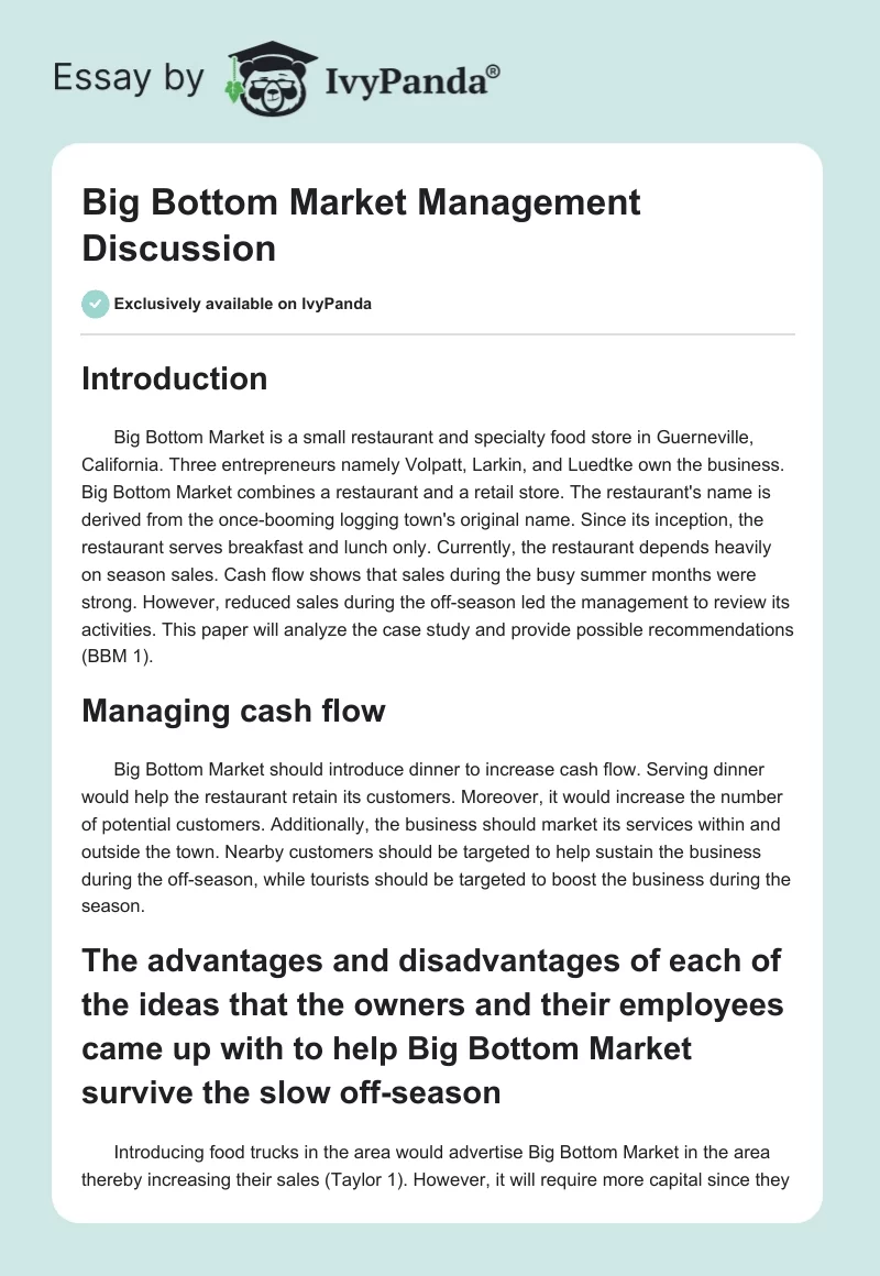 Big Bottom Market Management Discussion. Page 1