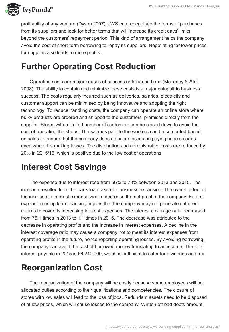 JWS Building Supplies Ltd Financial Analysis. Page 5