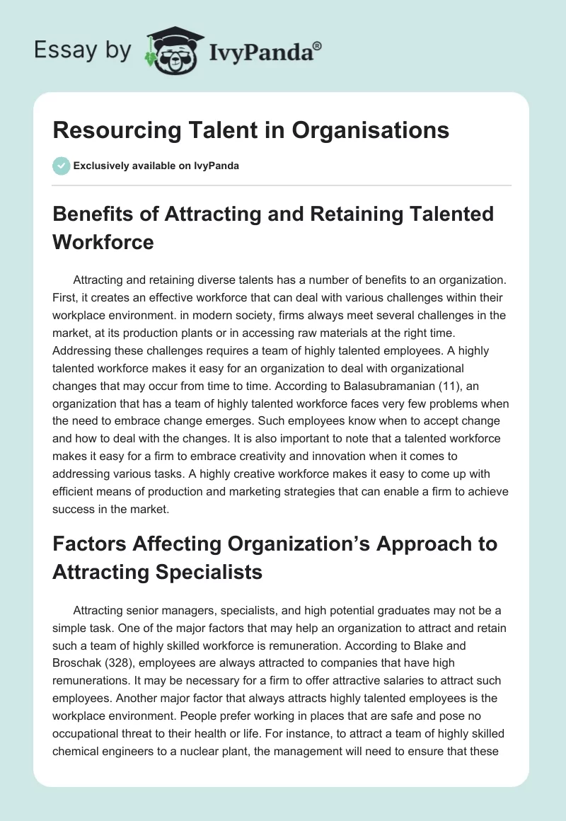 Resourcing Talent in Organisations. Page 1