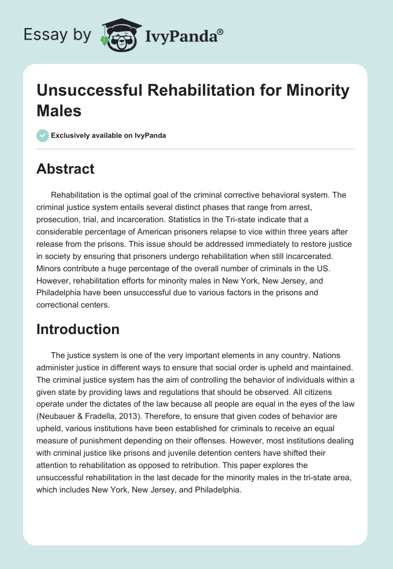 Unsuccessful Rehabilitation for Minority Males. Page 1