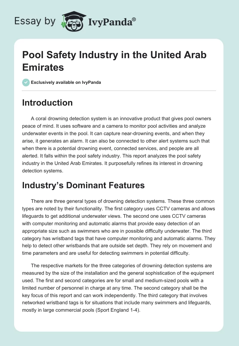 Pool Safety Industry in the United Arab Emirates. Page 1