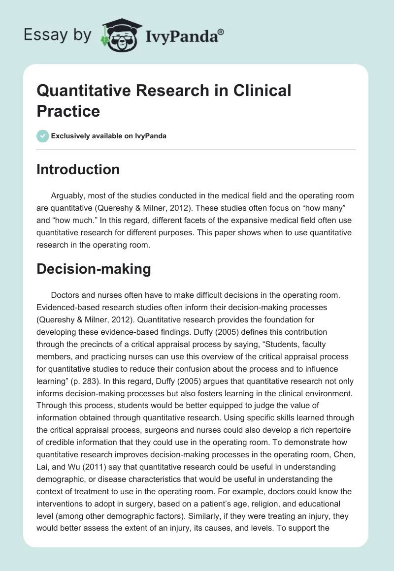 Quantitative Research in Clinical Practice. Page 1