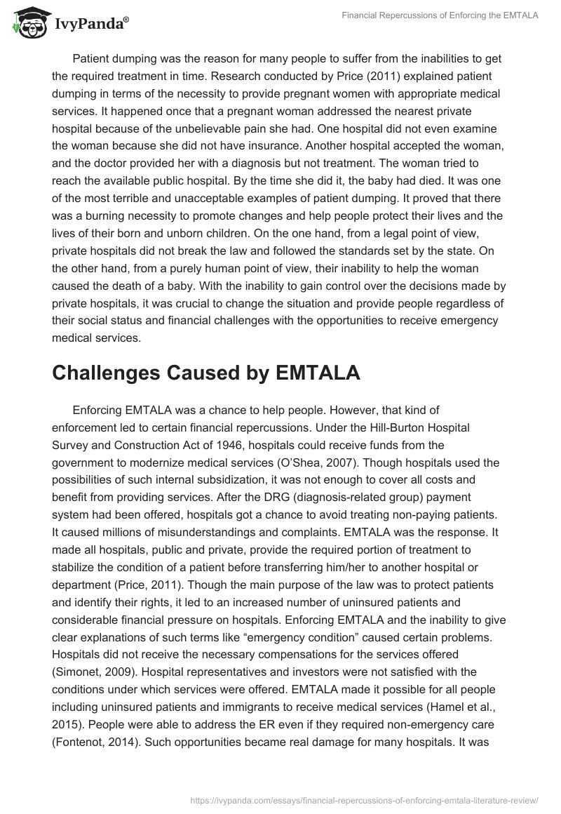 Financial Repercussions of Enforcing the EMTALA. Page 3