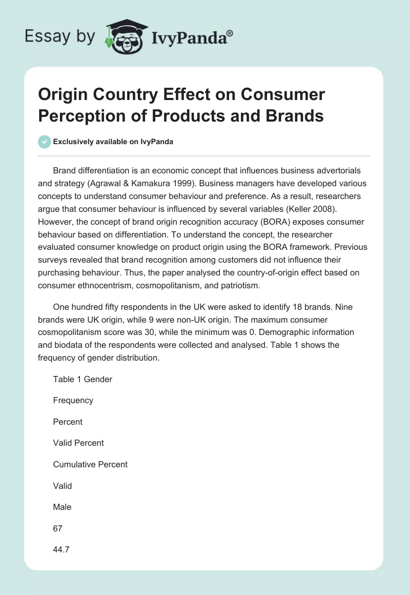 Origin Country Effect on Consumer Perception of Products and Brands. Page 1