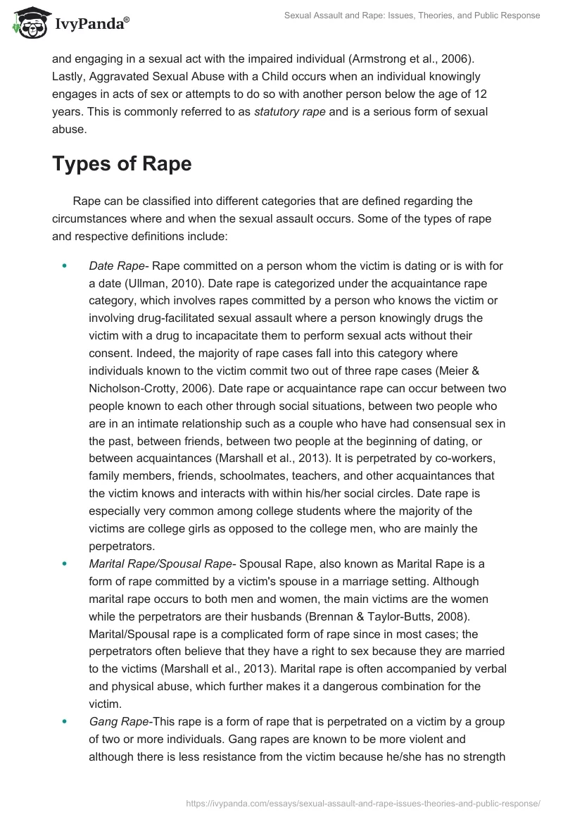 Sexual Assault and Rape: Issues, Theories, and Public Response. Page 4