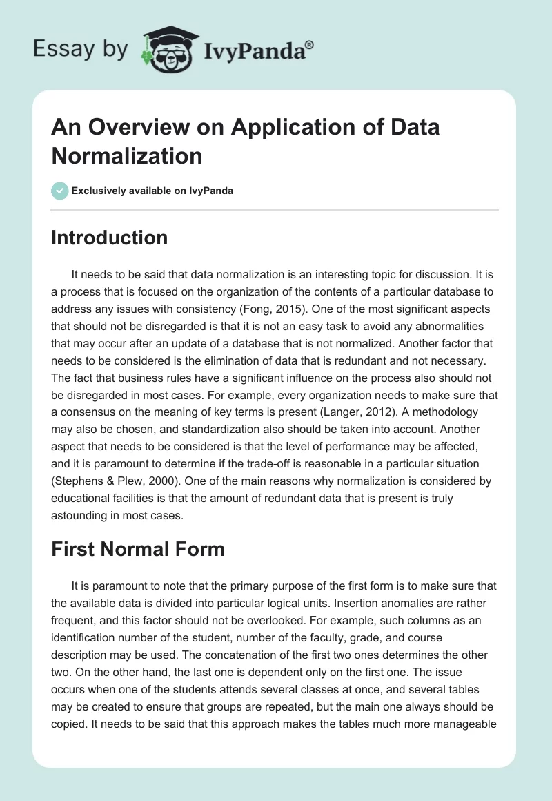 An Overview on Application of Data Normalization. Page 1