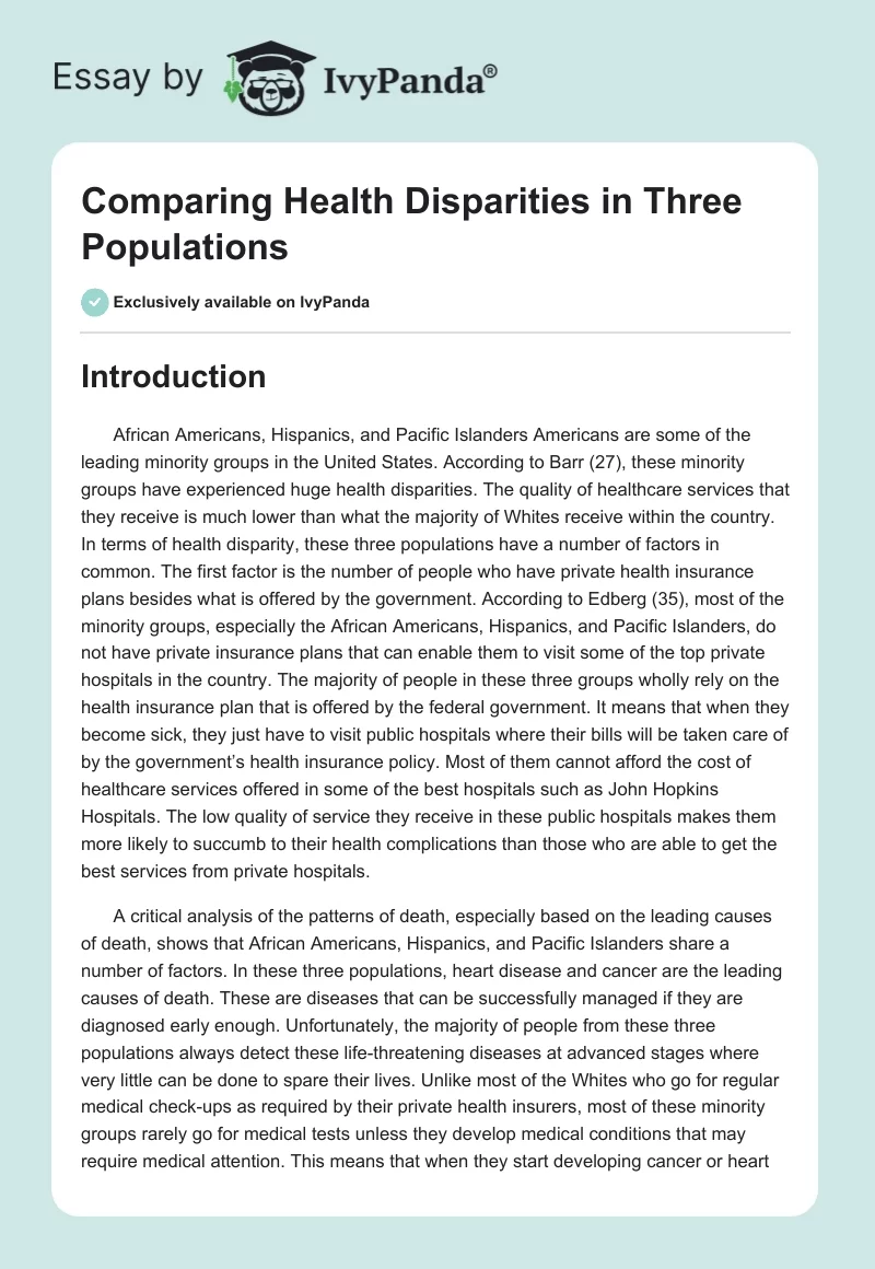 Comparing Health Disparities in Three Populations. Page 1