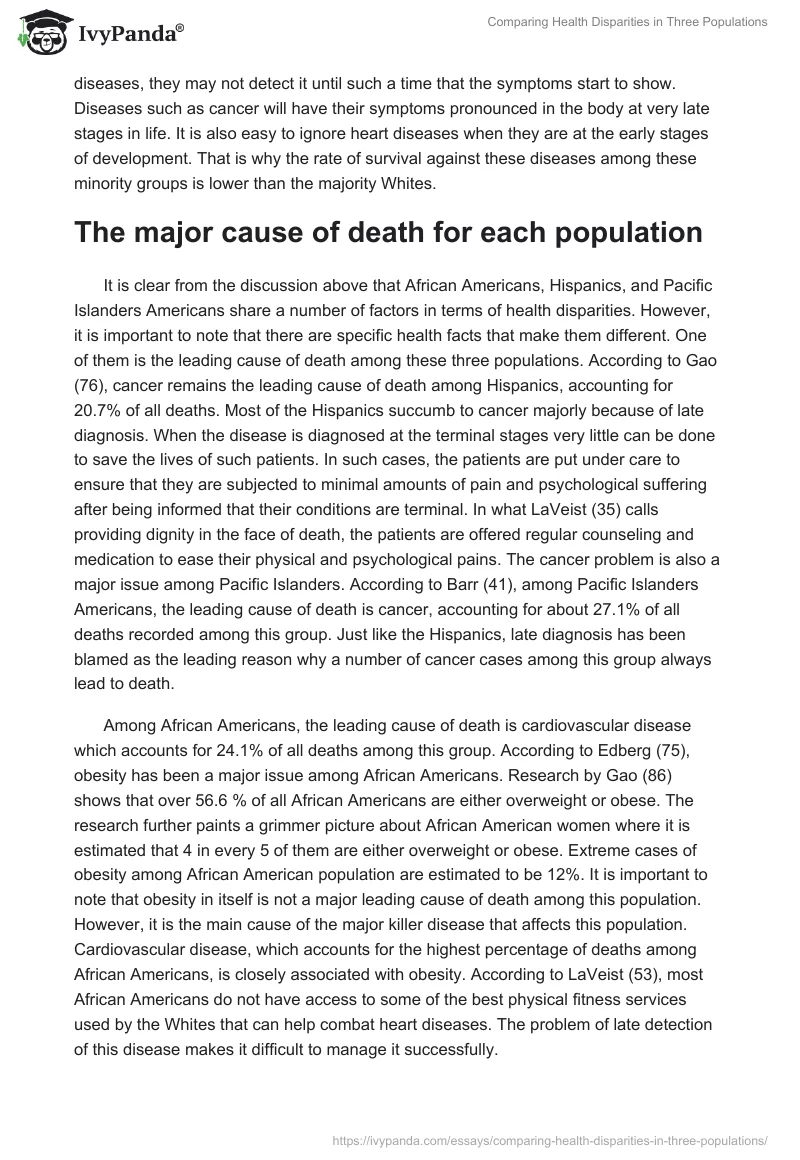 Comparing Health Disparities in Three Populations. Page 2