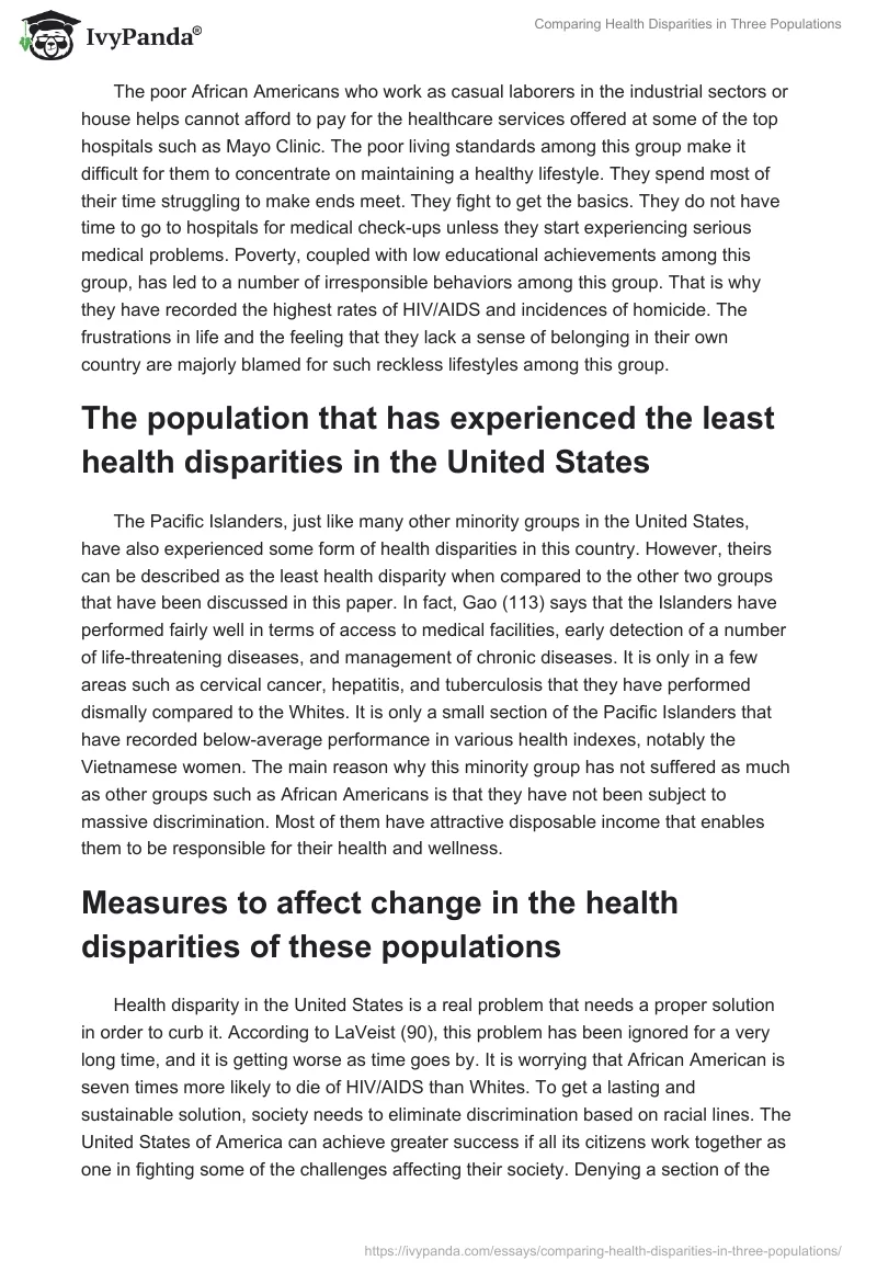 Comparing Health Disparities in Three Populations. Page 4