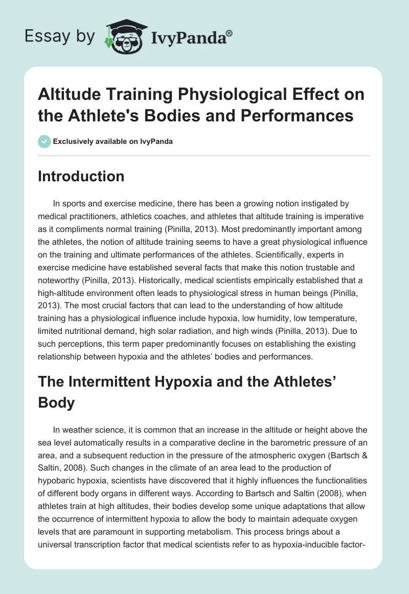 Altitude Training Physiological Effect on the Athlete's Bodies and Performances. Page 1