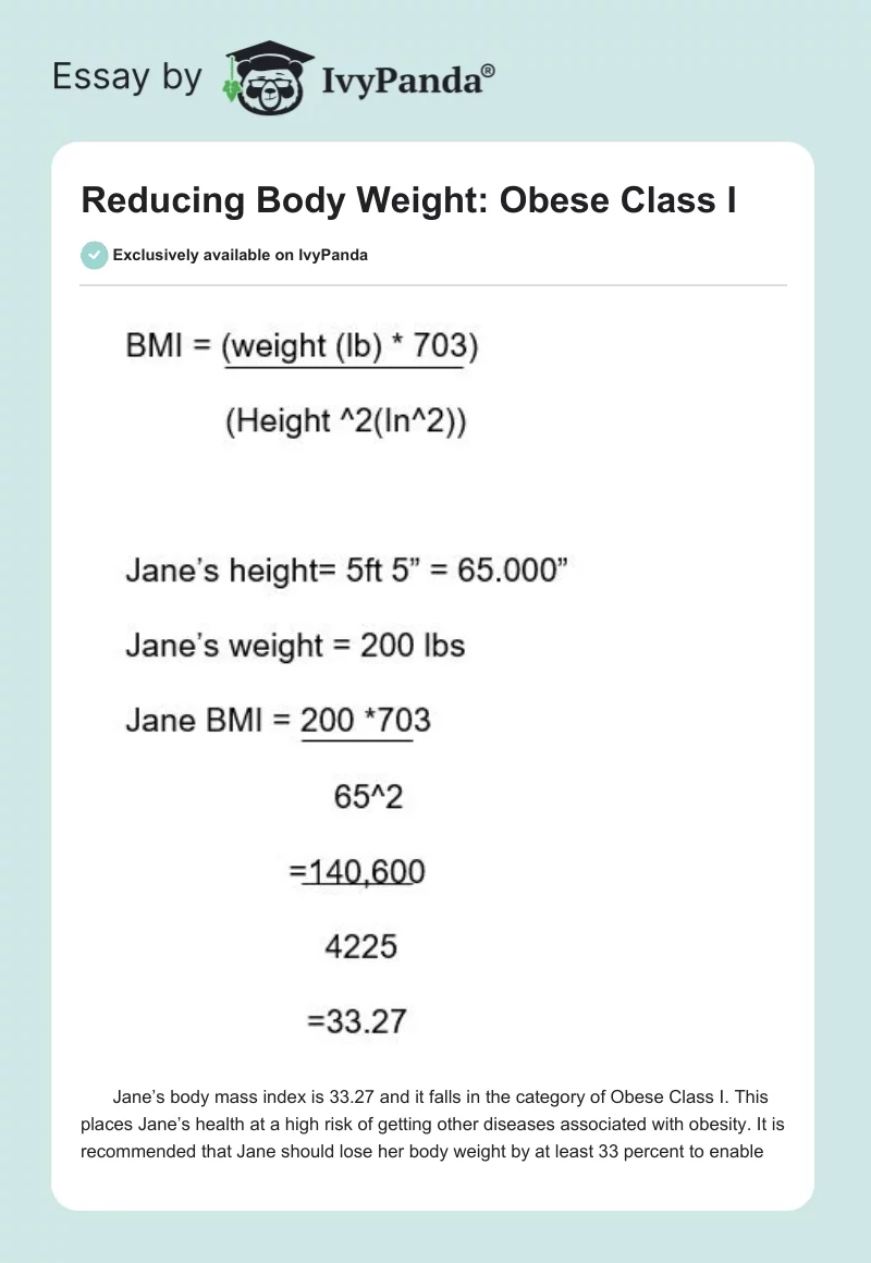 Reducing Body Weight: Obese Class I. Page 1
