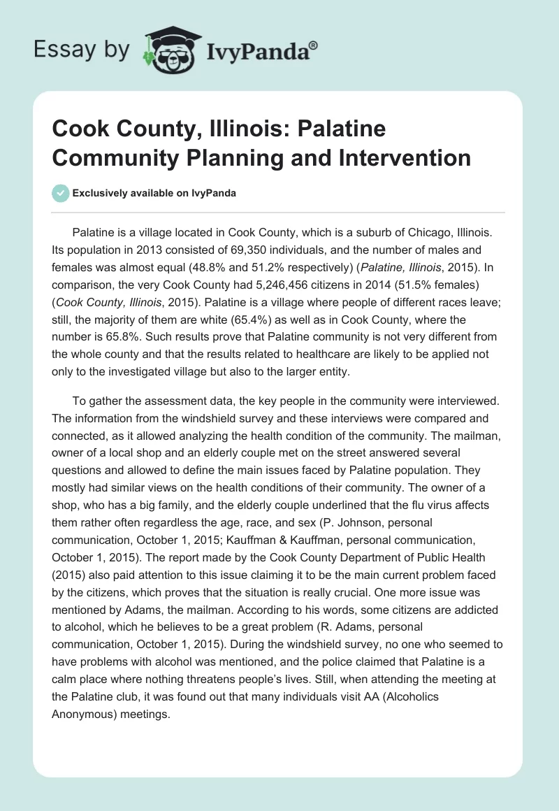 Cook County, Illinois: Palatine Community Planning and Intervention. Page 1