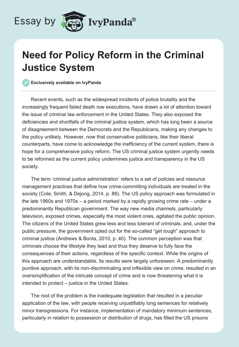 Need for Policy Reform in the Criminal Justice System. Page 1