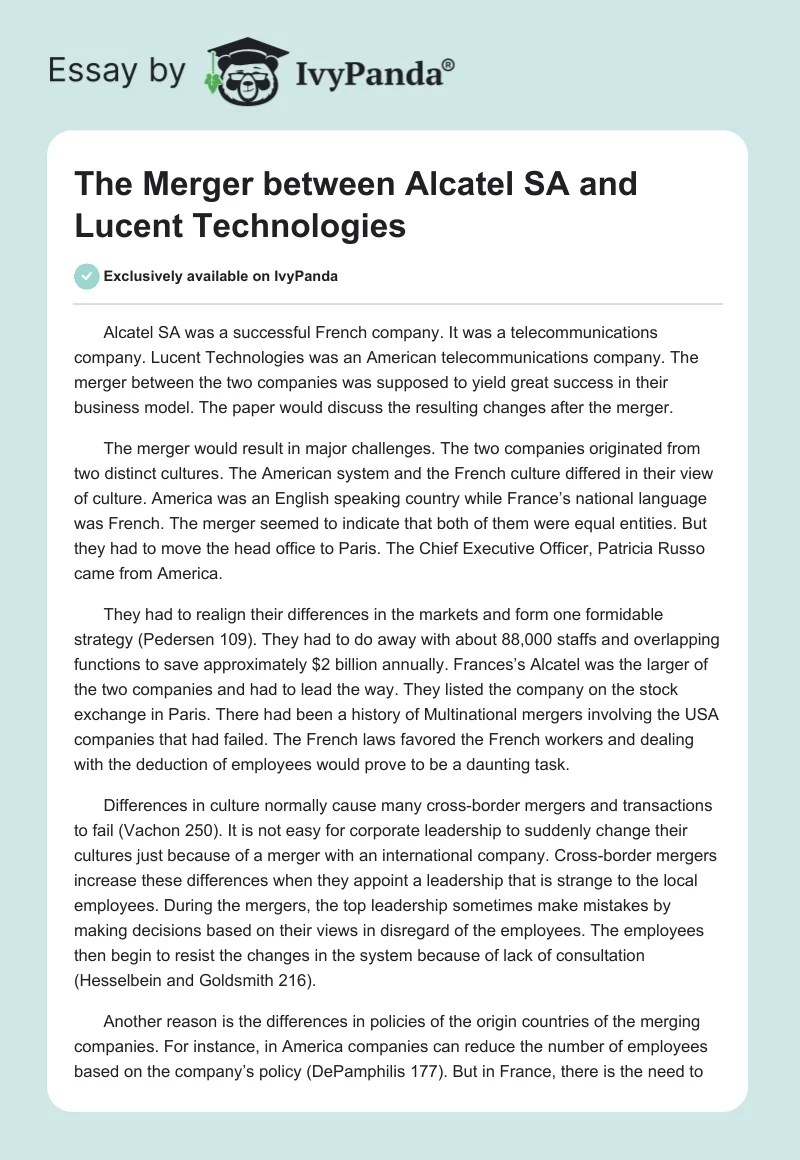 The Merger Between Alcatel SA and Lucent Technologies. Page 1