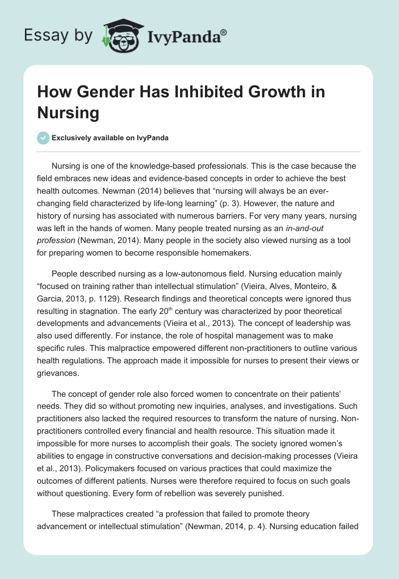 How Gender Has Inhibited Growth in Nursing. Page 1