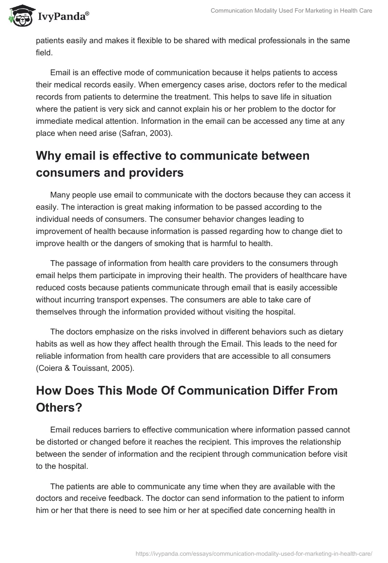 Communication Modality Used For Marketing in Health Care. Page 2