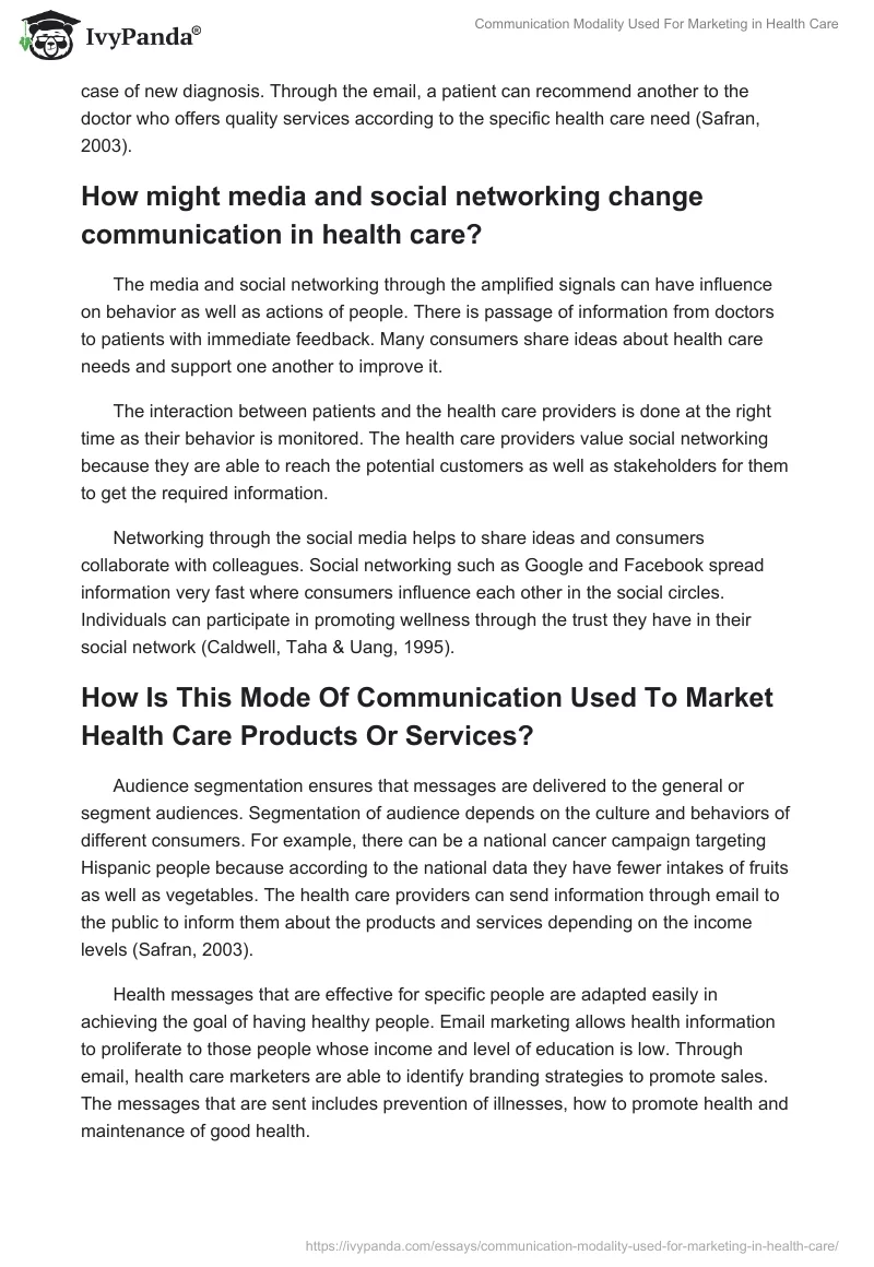 Communication Modality Used For Marketing in Health Care. Page 3