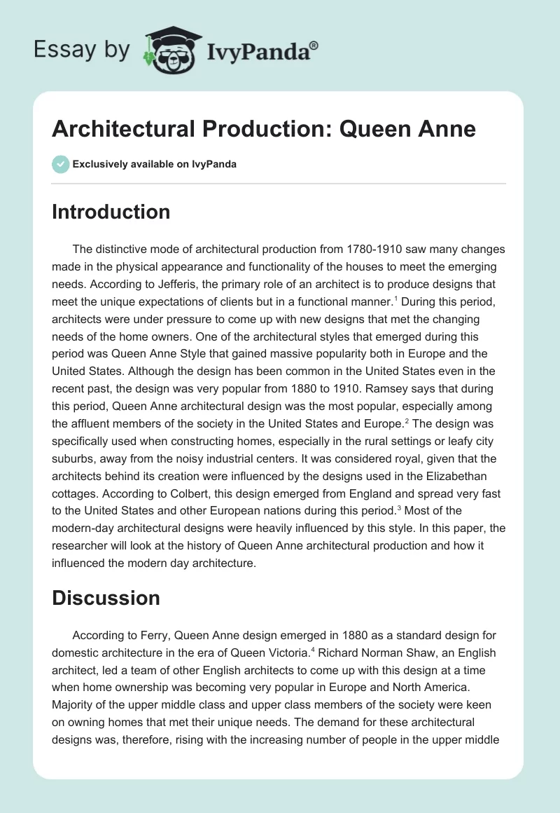 Architectural Production: Queen Anne. Page 1