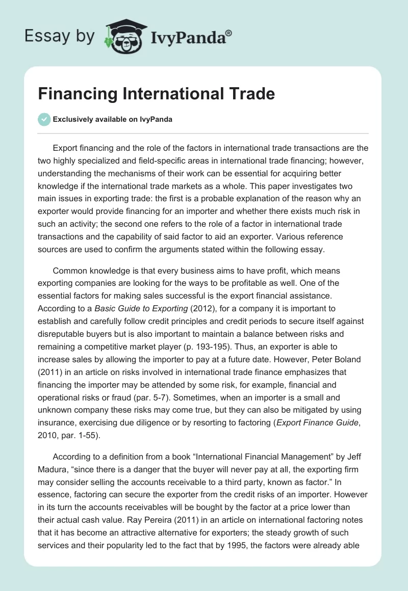 Financing International Trade. Page 1