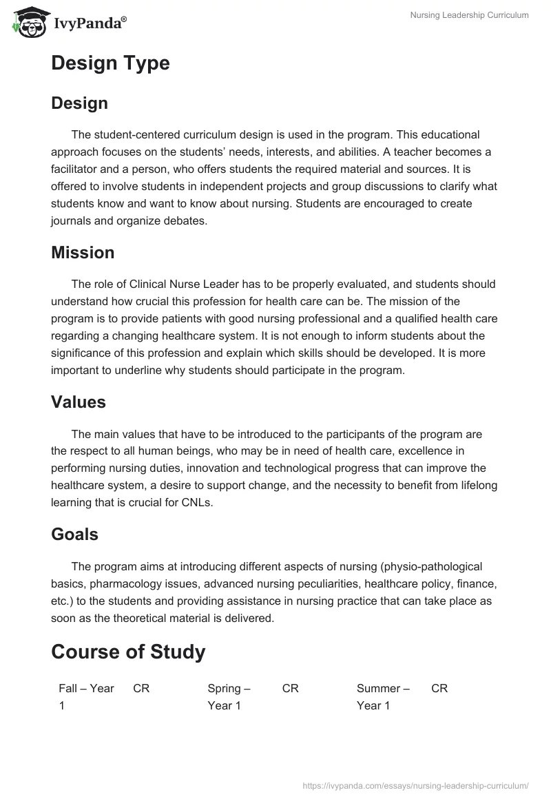 Nursing Leadership Curriculum. Page 2