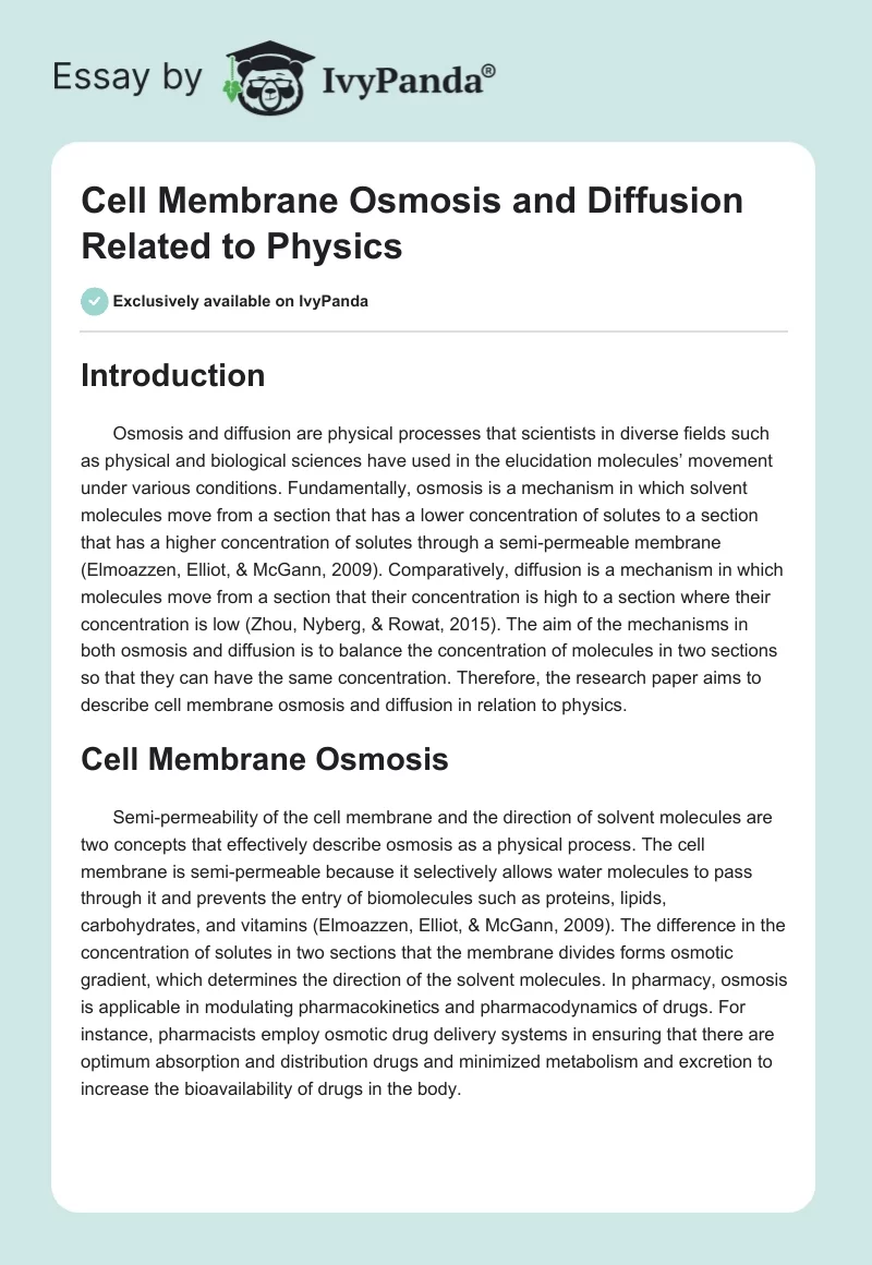 Cell Membrane Osmosis and Diffusion Related to Physics. Page 1