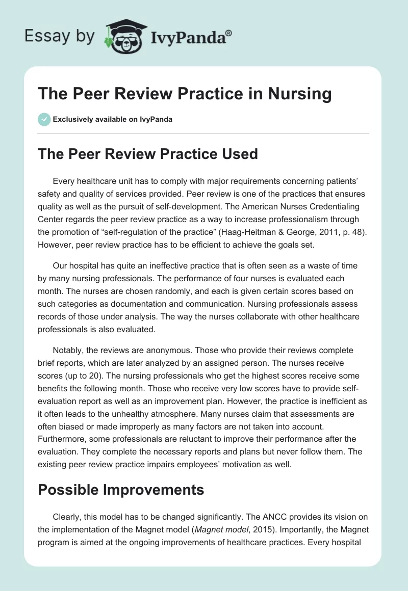 The Peer Review Practice in Nursing. Page 1