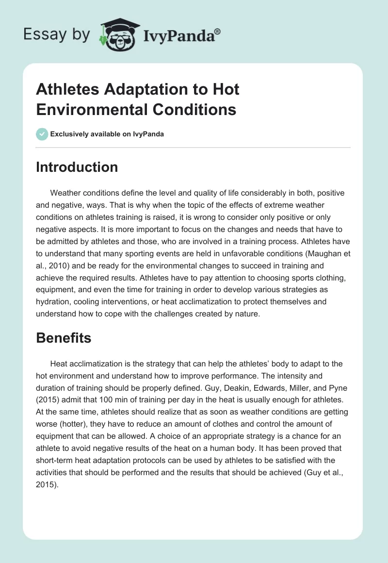 Athletes Adaptation to Hot Environmental Conditions. Page 1