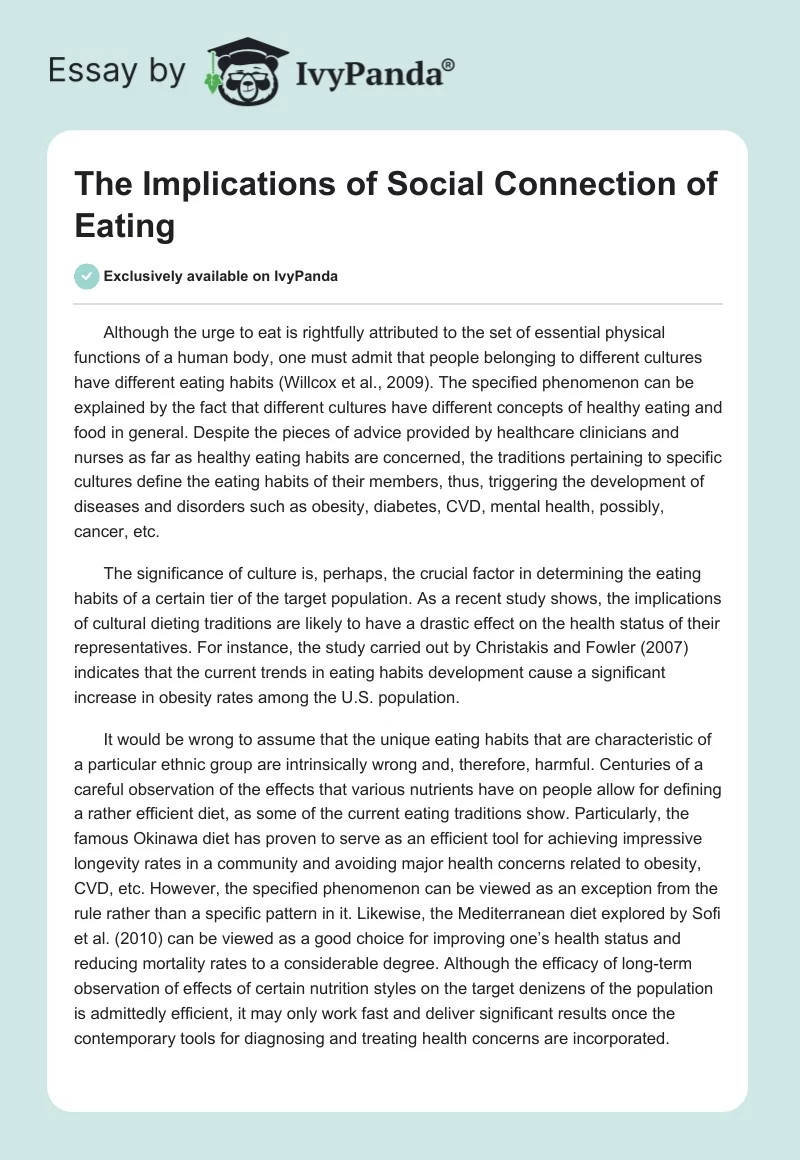 The Implications of Social Connection of Eating. Page 1