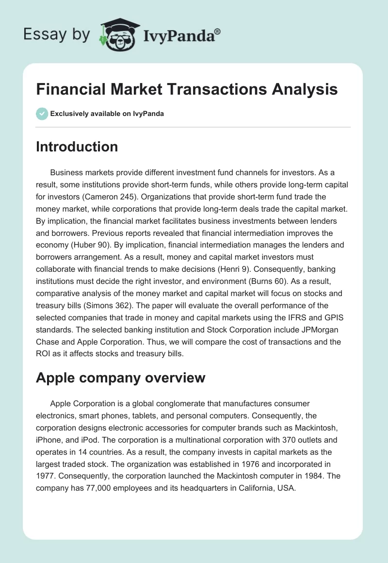 Financial Market Transactions Analysis. Page 1
