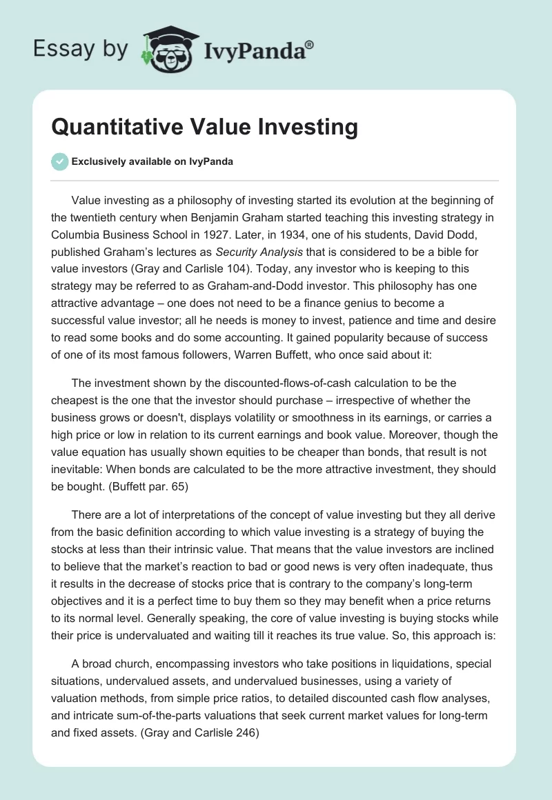 Quantitative Value Investing. Page 1