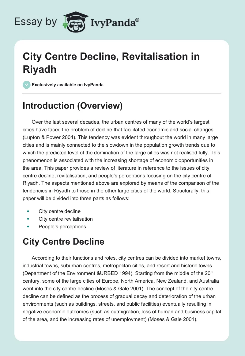 City Centre Decline, Revitalisation in Riyadh. Page 1