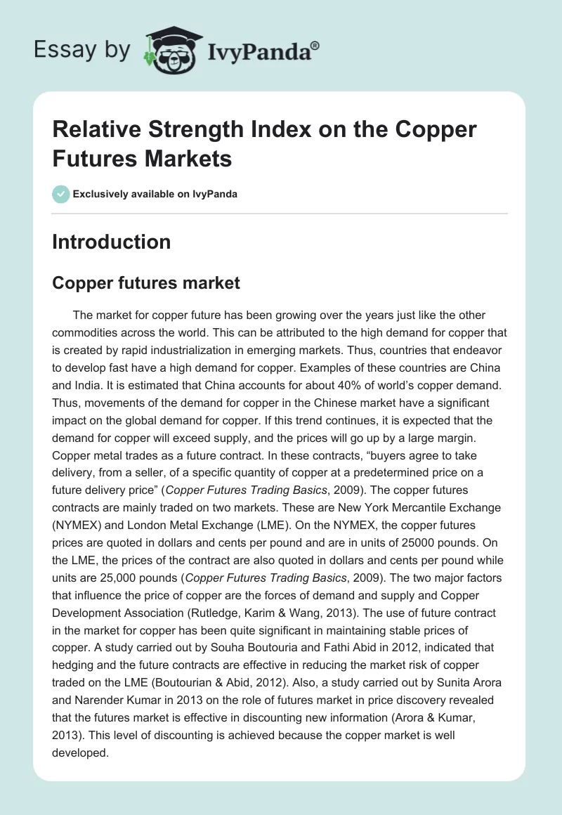 Relative Strength Index on the Copper Futures Markets. Page 1