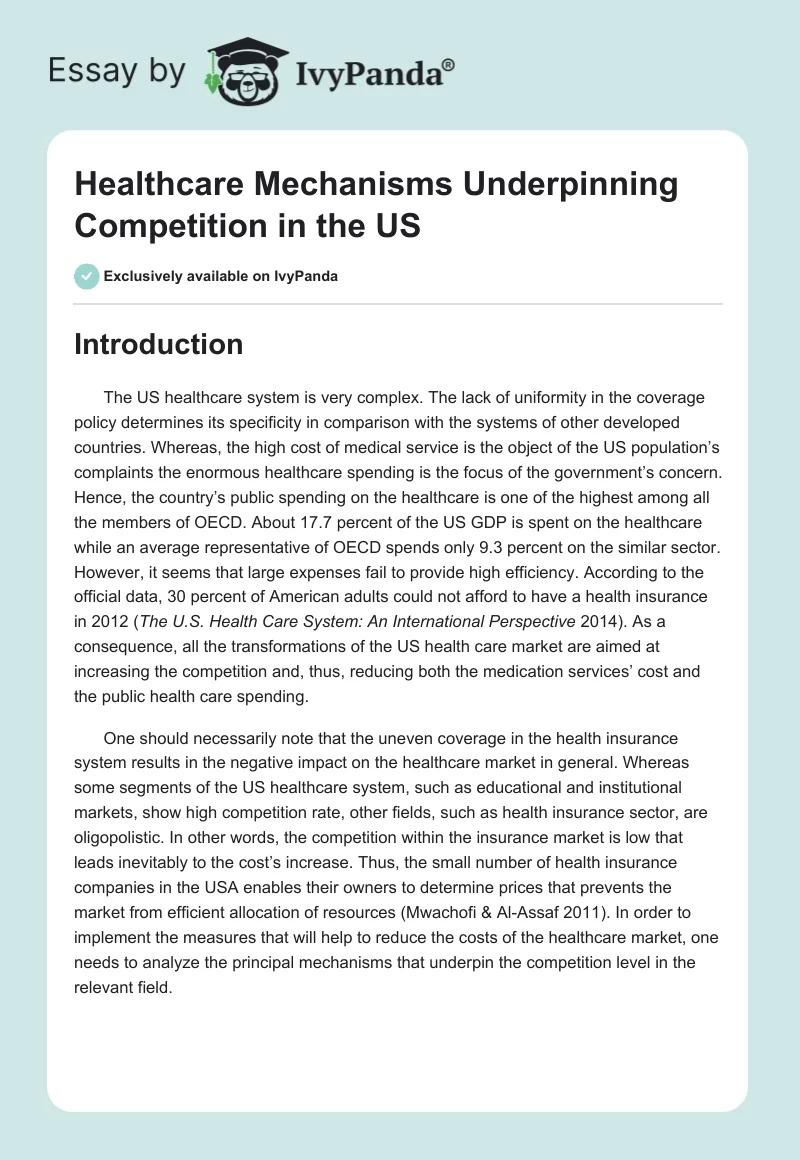 Healthcare Mechanisms Underpinning Competition in the US. Page 1