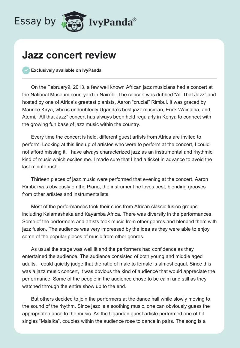 Jazz concert review. Page 1