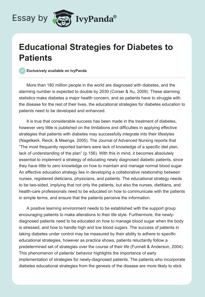 Educational Strategies for Diabetes to Patients. Page 1