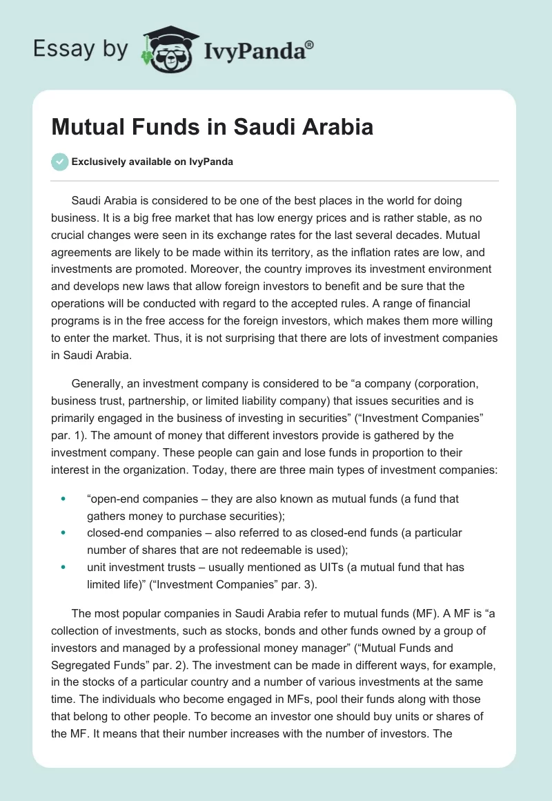 Mutual Funds in Saudi Arabia. Page 1
