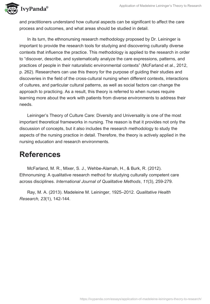 Application of Madeleine Leininger’s Theory to Research. Page 2