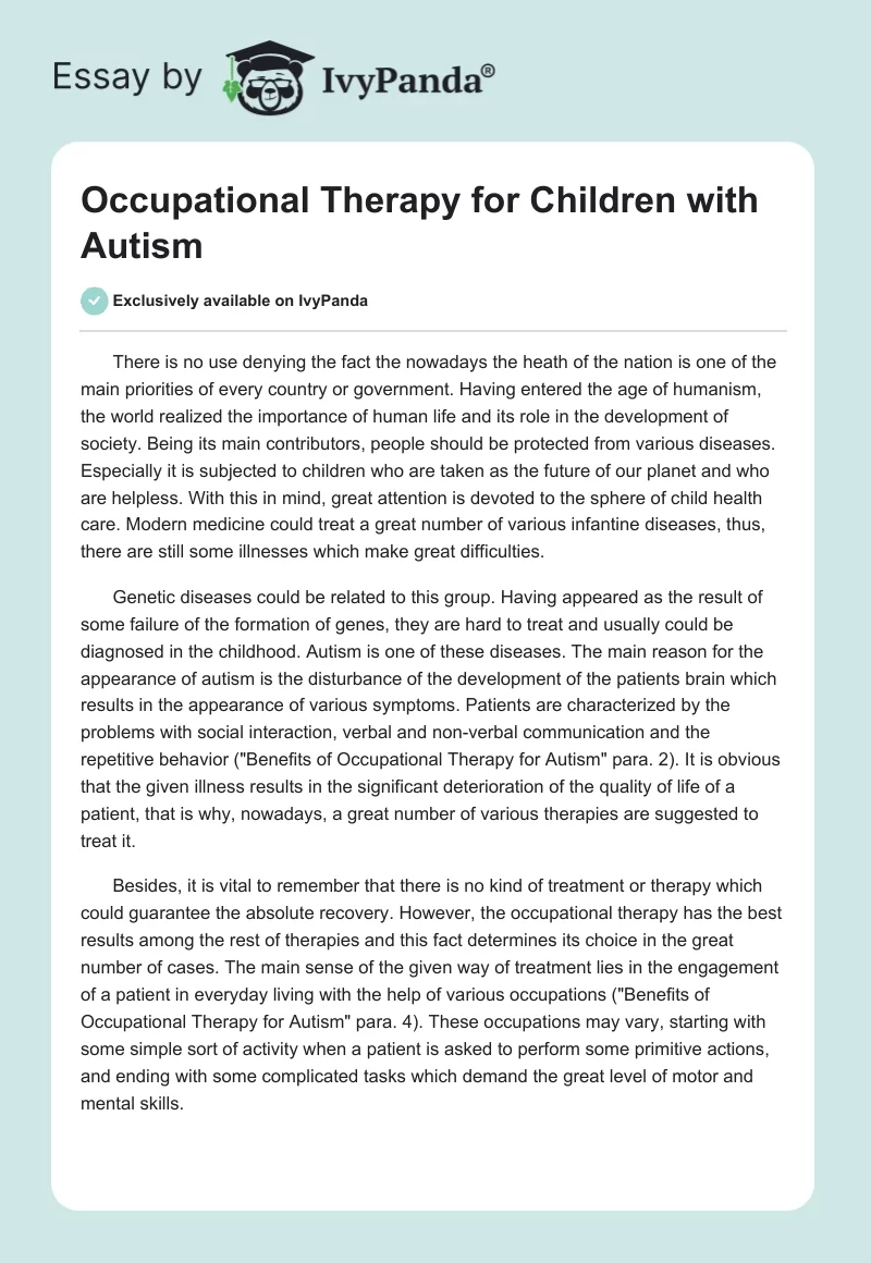 Occupational Therapy for Children With Autism. Page 1