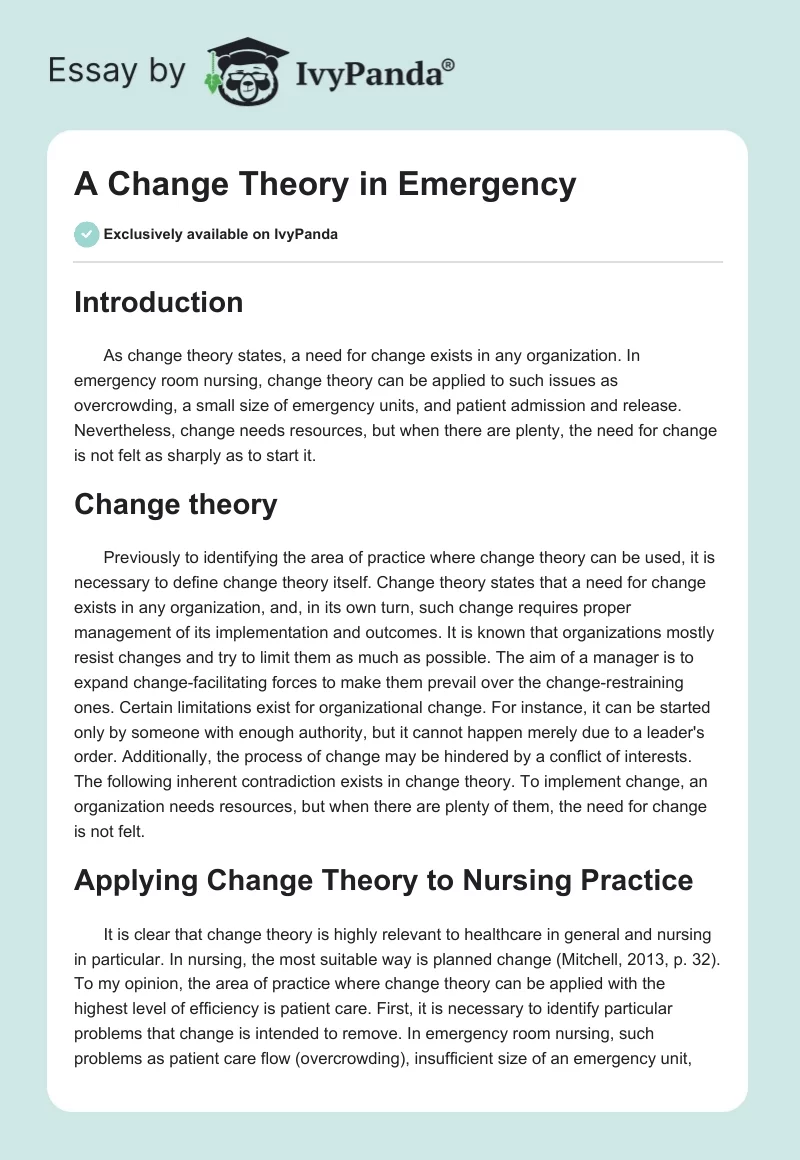 A Change Theory in Emergency. Page 1