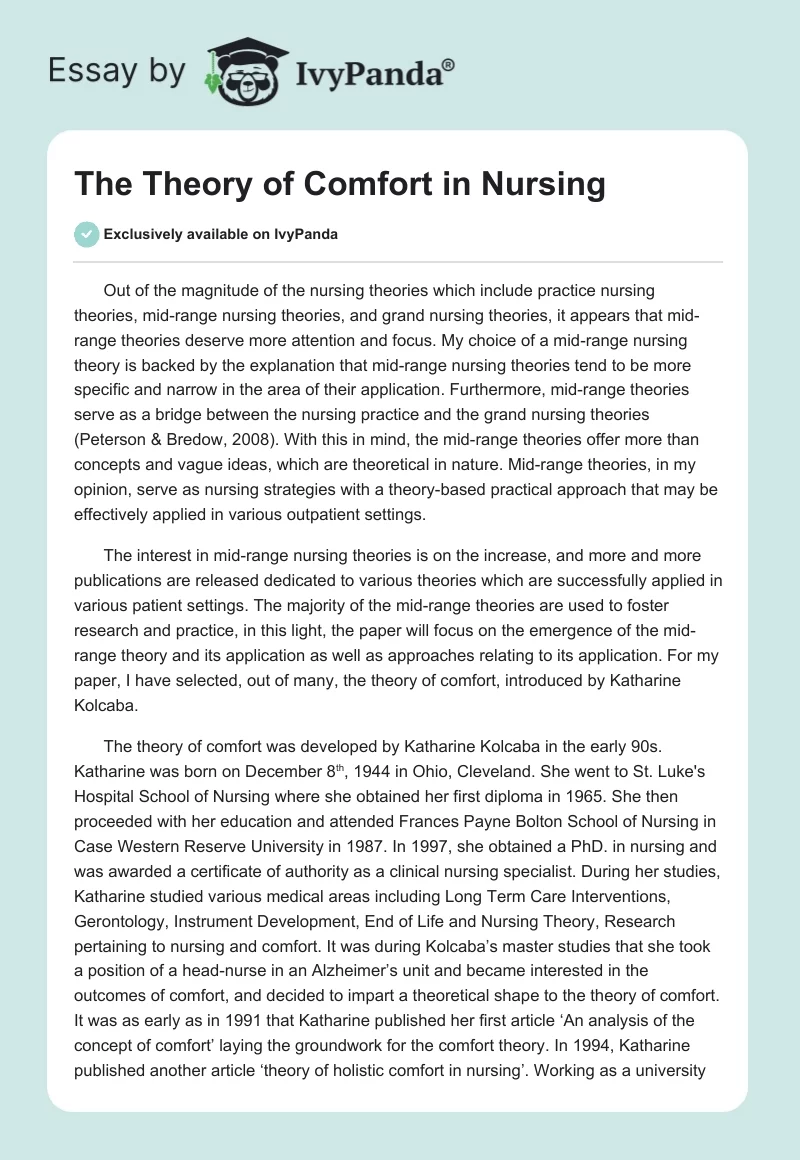 The Theory of Comfort in Nursing. Page 1